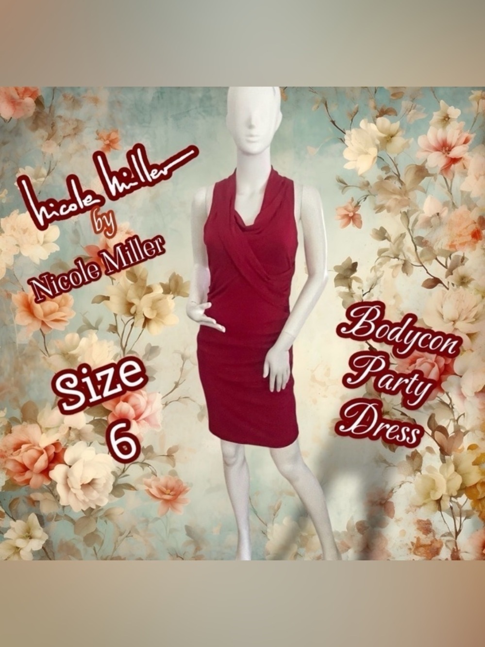Nicole Miller Bodycon Cherry Red Cocktail Party Dress Size 6 USA Made